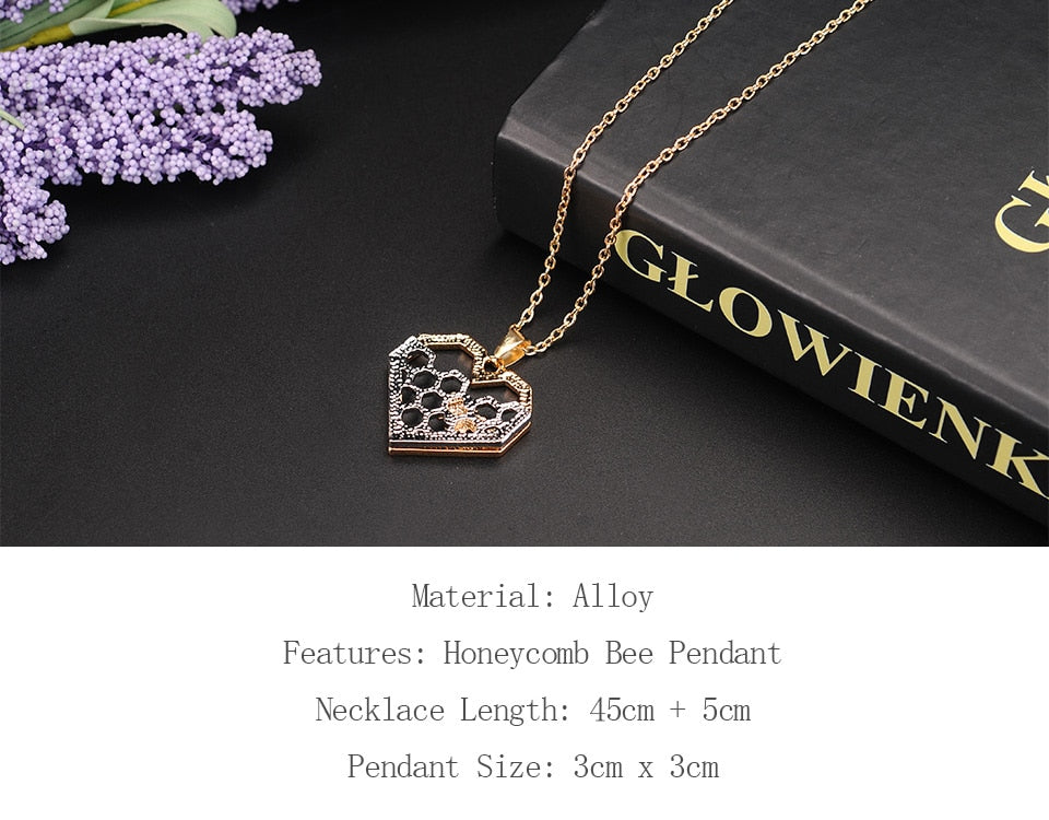 X & P Charm Fashion Silver necklaces for Women Girl Heart Honeycomb Bee pendant choker necklace Gift Prom Party Animal