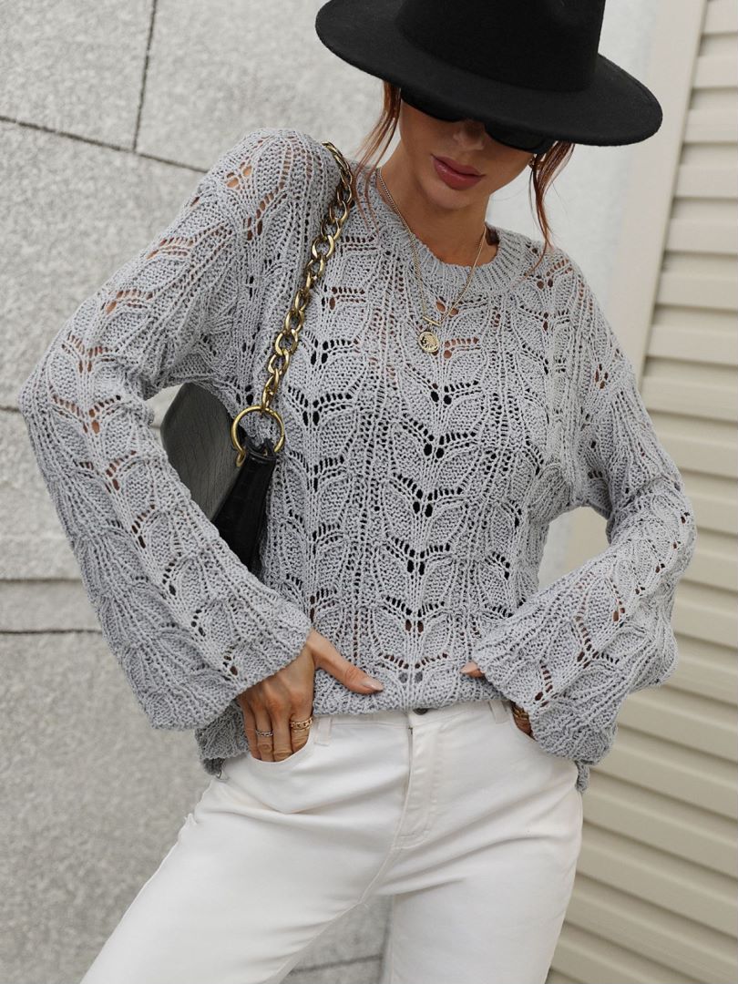 Openwork Dropped Shoulder Knit Top - Minihomy