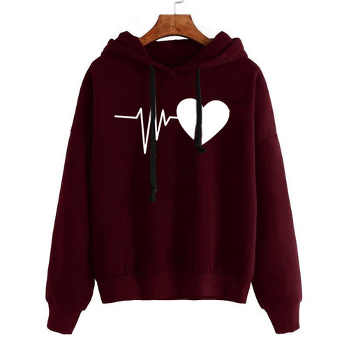 Heart Print Streetwear Hoodies Women Sweatshirts