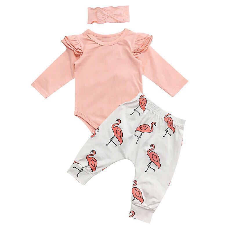 Cute Baby Girl Clothes Flamingo Print Pants Leggings Headband set