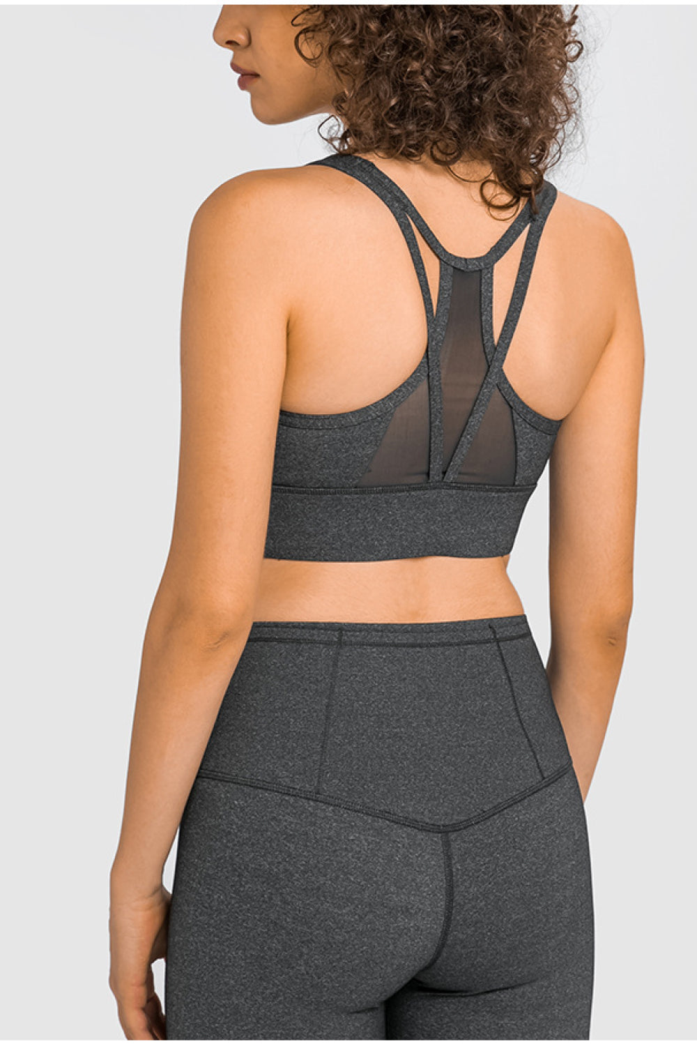 Mesh Panel Racerback Longline Sports Bra - Minihomy