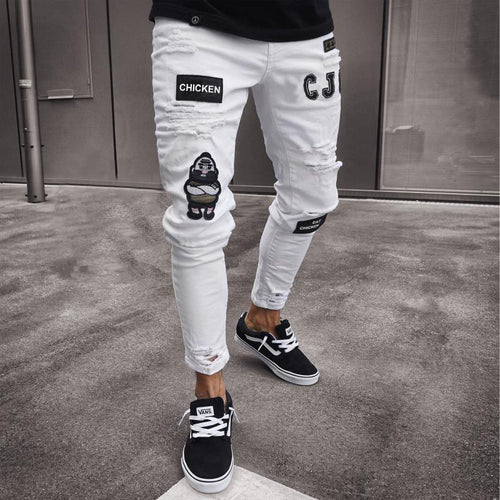 White High-end Denim Men's Trousers Trend Black Slim Jeans Men