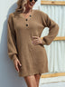 Buttoned V-Neck Dropped Shoulder Sweater Dress - Minihomy