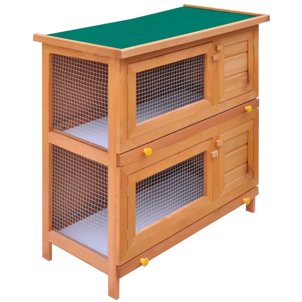 Outdoor Rabbit Hutch Small Animal House Pet Cage 4 Doors Wood - Minihomy