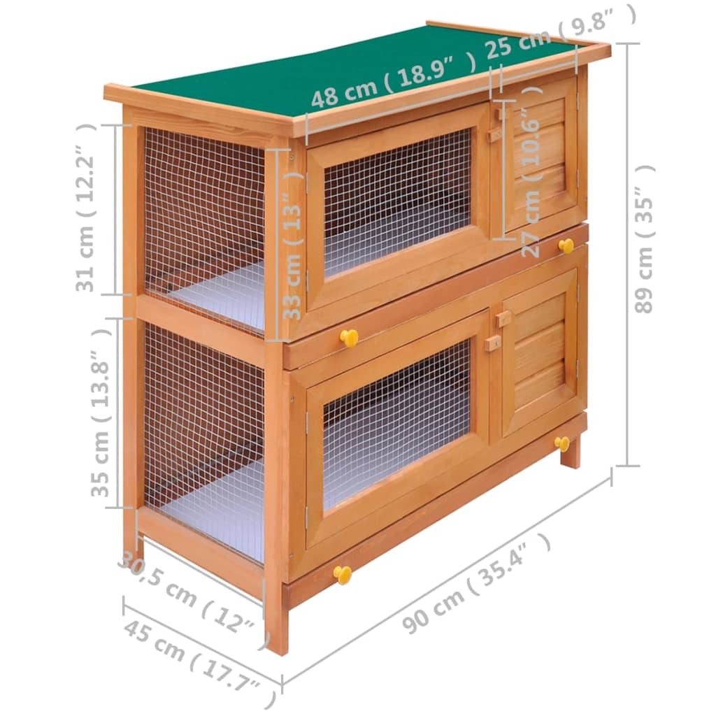 Outdoor Rabbit Hutch Small Animal House Pet Cage 4 Doors Wood - Minihomy