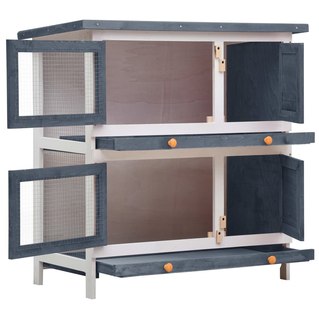 vidaXL Outdoor Rabbit Hutch 4 Doors Gray Wood