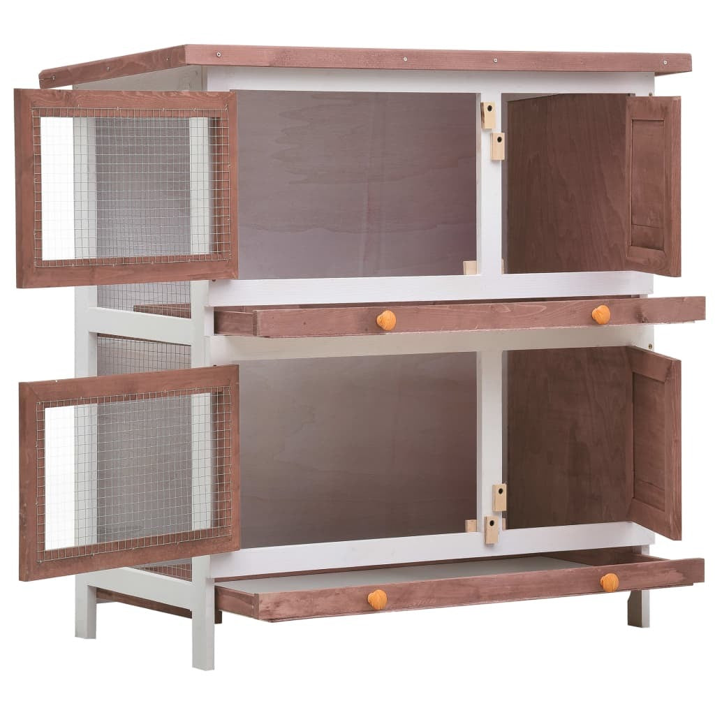 vidaXL Outdoor Rabbit Hutch 4 Doors Brown Wood