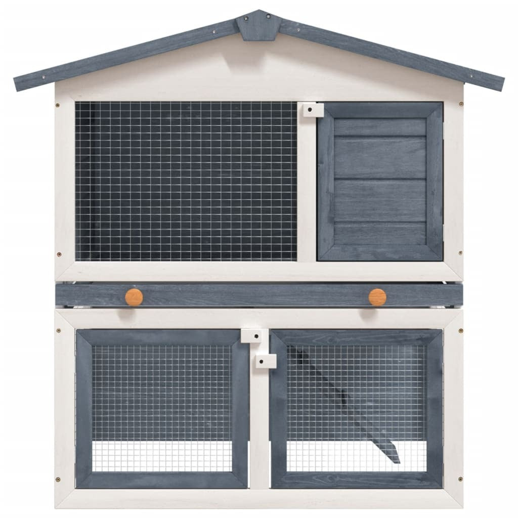 vidaXL Outdoor Rabbit Hutch 3 Doors Gray Wood