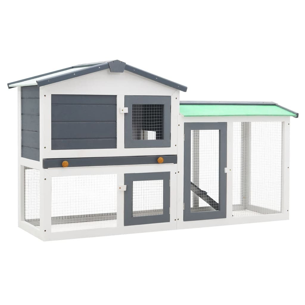 vidaXL Outdoor Large Rabbit Hutch Gray and White 57.1"x17.7"x33.1" Wood