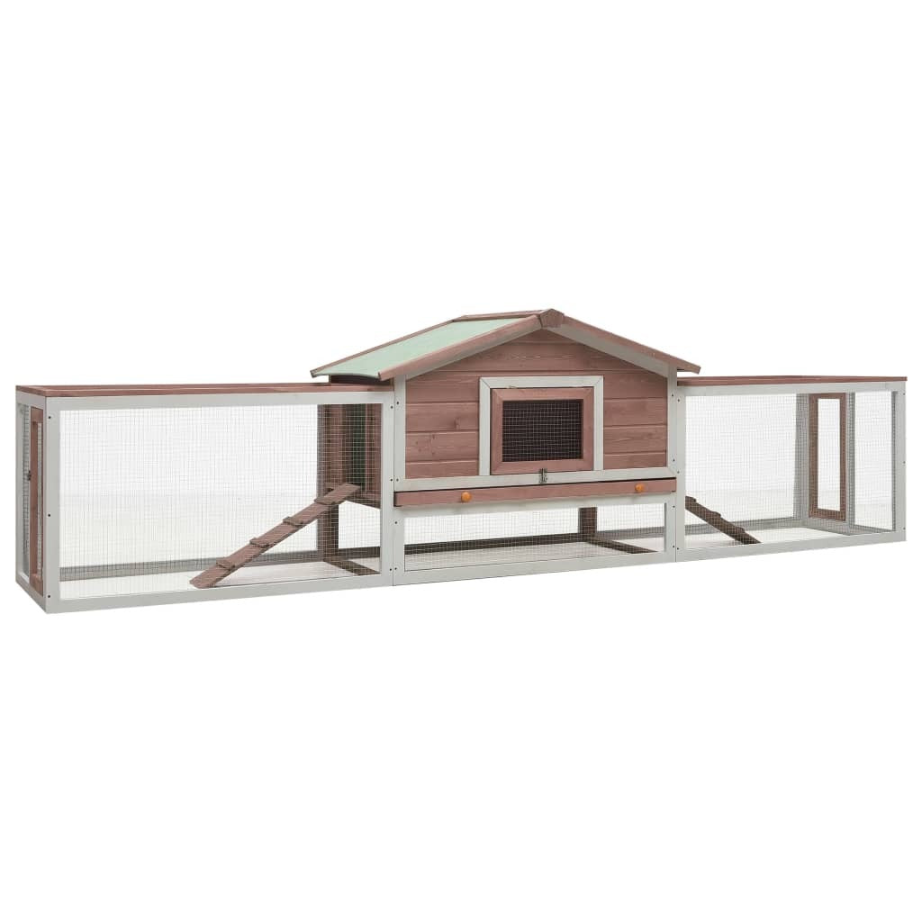 vidaXL Rabbit Hutch Mocha 122"x27.6"x34.3" Solid Pine & Fir Wood