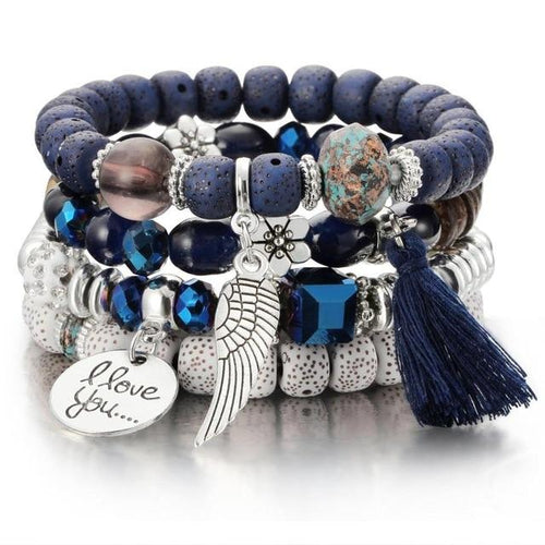 Multilayer Crystal Lava Stone Beads Wing Tassel Bracelets & Bangles Pulseras Mujer Jewelry For Women Gift