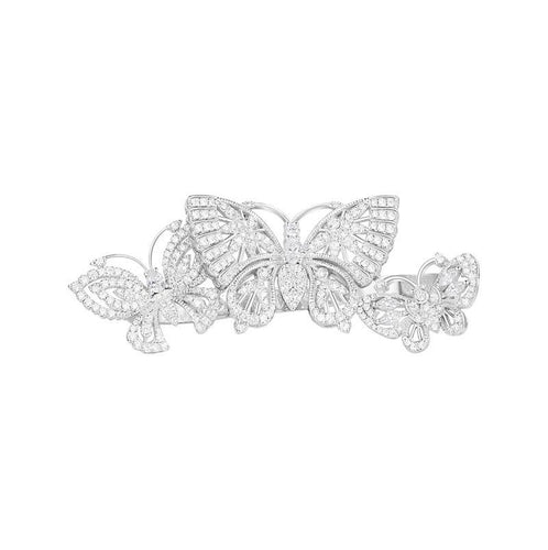 S925 sterling silver micro-set diamonds butterfly three-finger ring