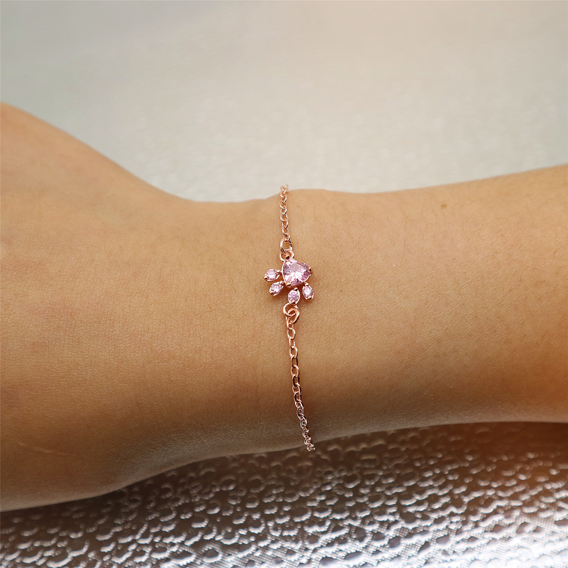 Pink diamond footprint bracelet temperament sweet hand jewelry