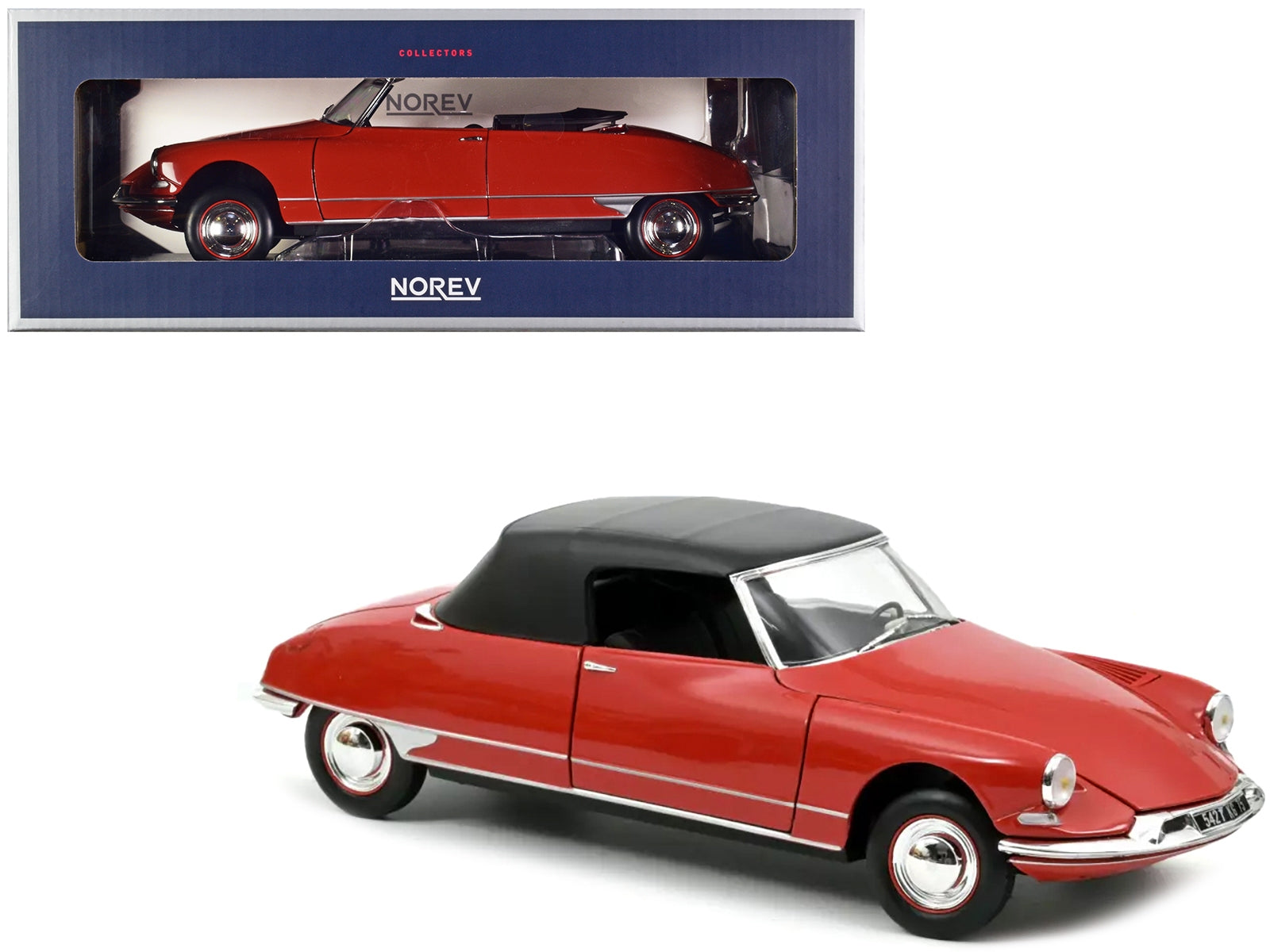 1961 Citroen DS 19 Cabriolet Corail Red 1/18 Diecast Model Car by Norev - Minihomy