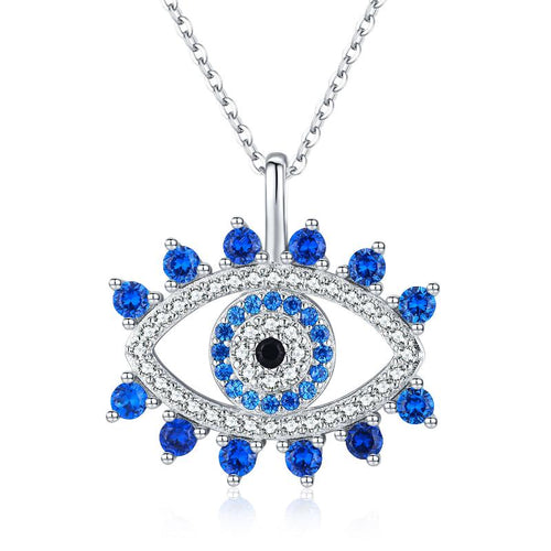 Sterling Silver Evil Eye Lucky Blue Eye Pendant Necklace