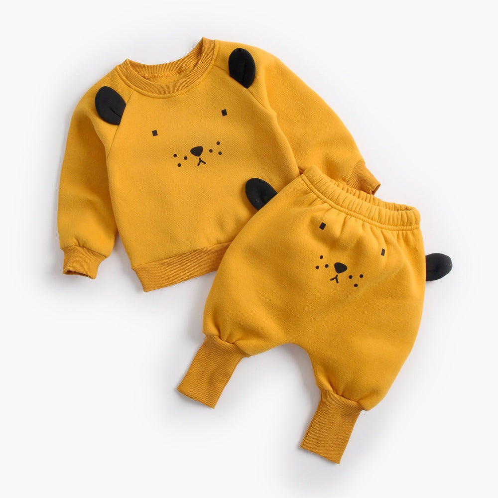 Winter Baby Boy Girl Clothing Sets Autumn Fleece Sweatshirt Trousers Toddler Kids Clothes