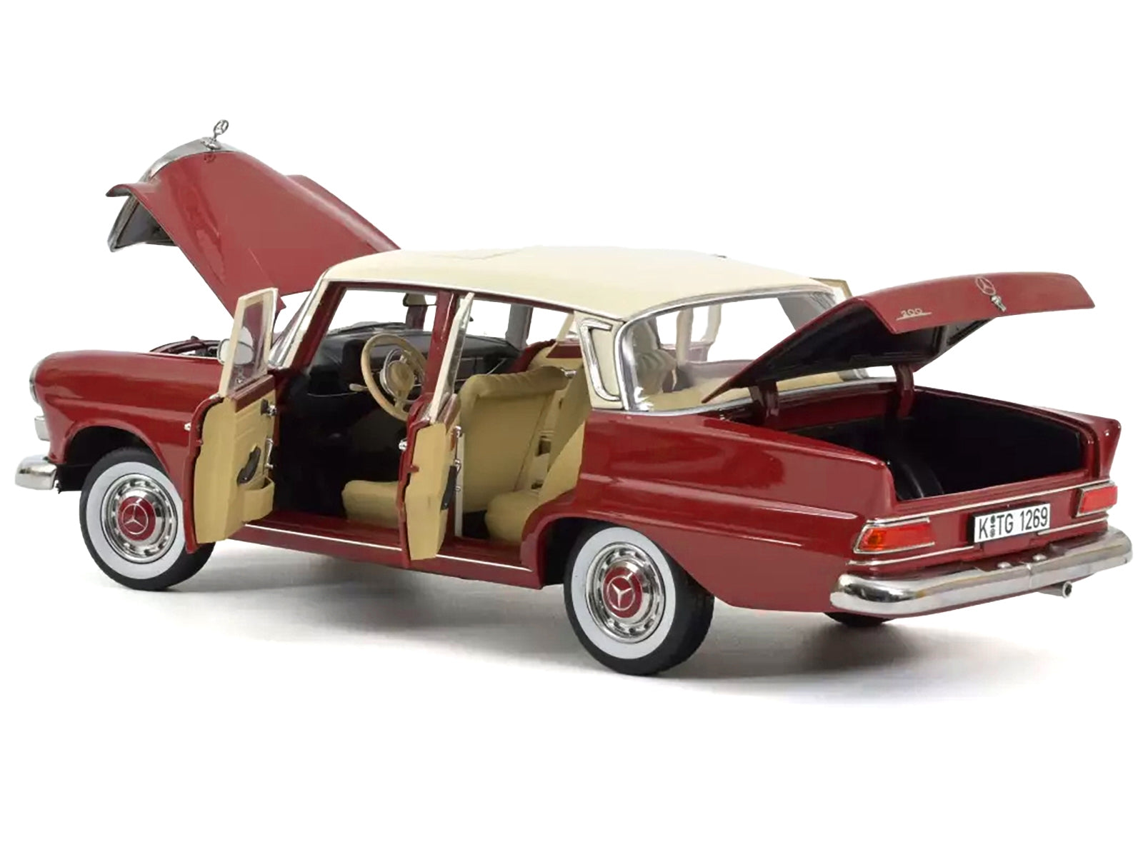 1966 Mercedes-Benz 200 Red with Beige Top 1/18 Diecast Model Car by Norev - Minihomy