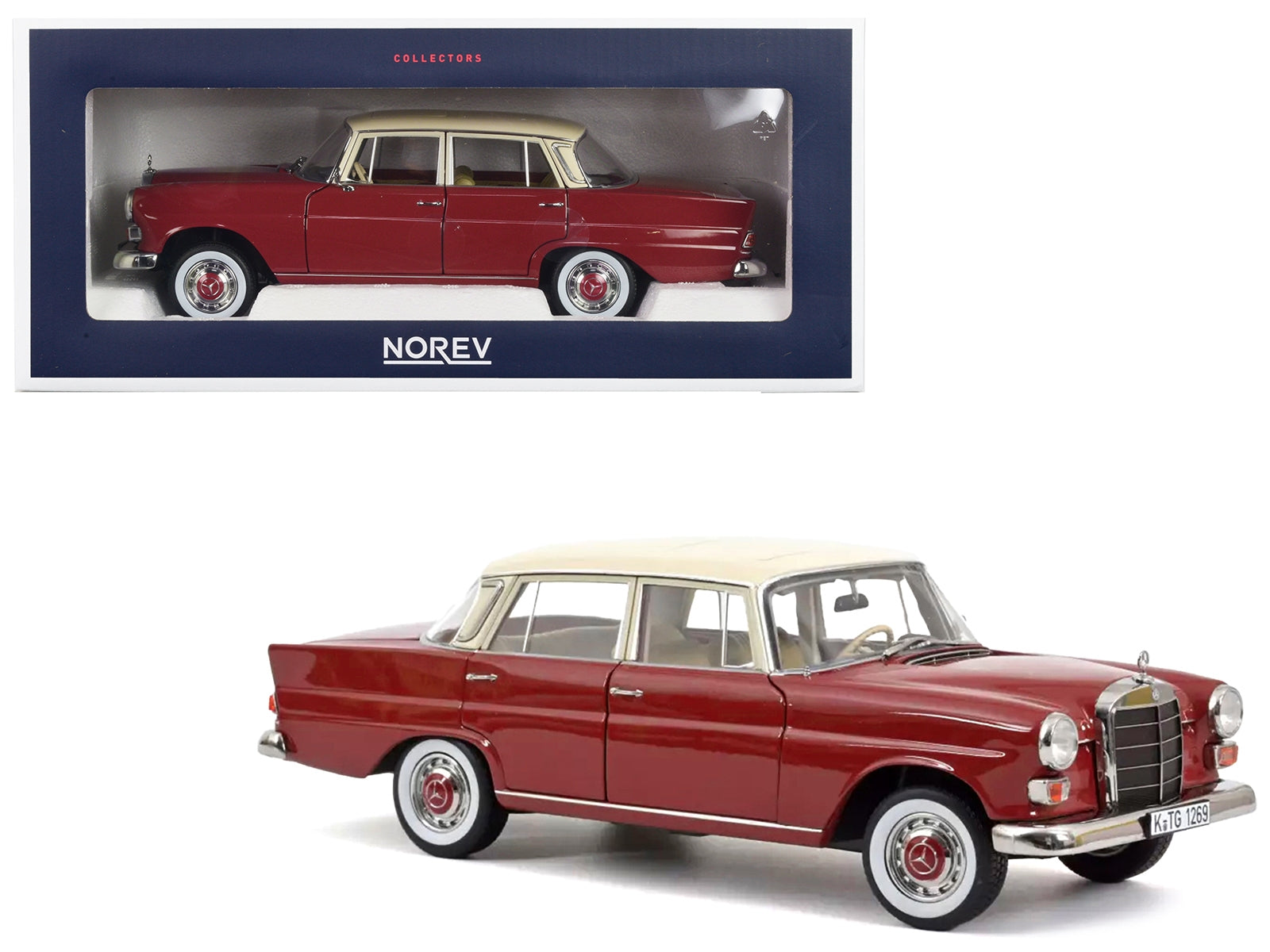 1966 Mercedes-Benz 200 Red with Beige Top 1/18 Diecast Model Car by Norev - Minihomy