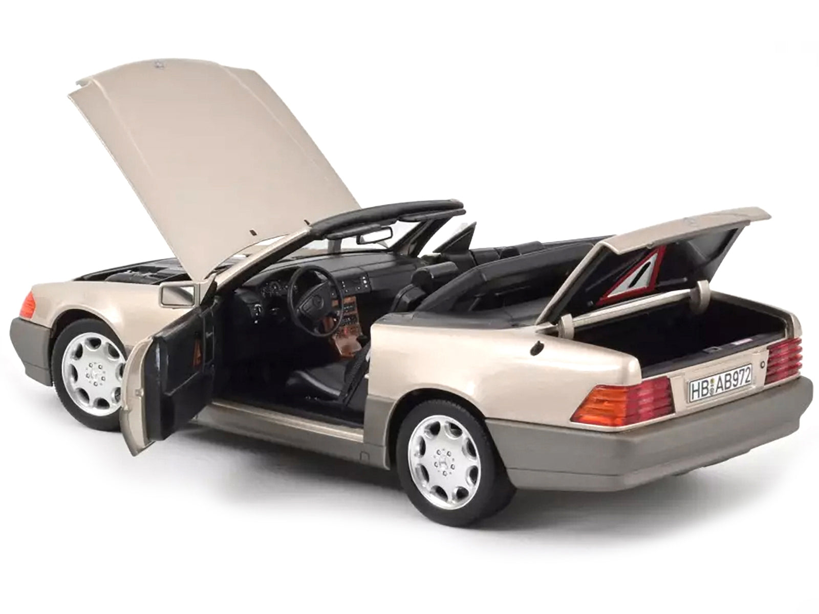 1989 Mercedes-Benz 500 SL Convertible Smoke Silver Metallic and Gray Metallic 1/18 Diecast Model Car by Norev - Minihomy