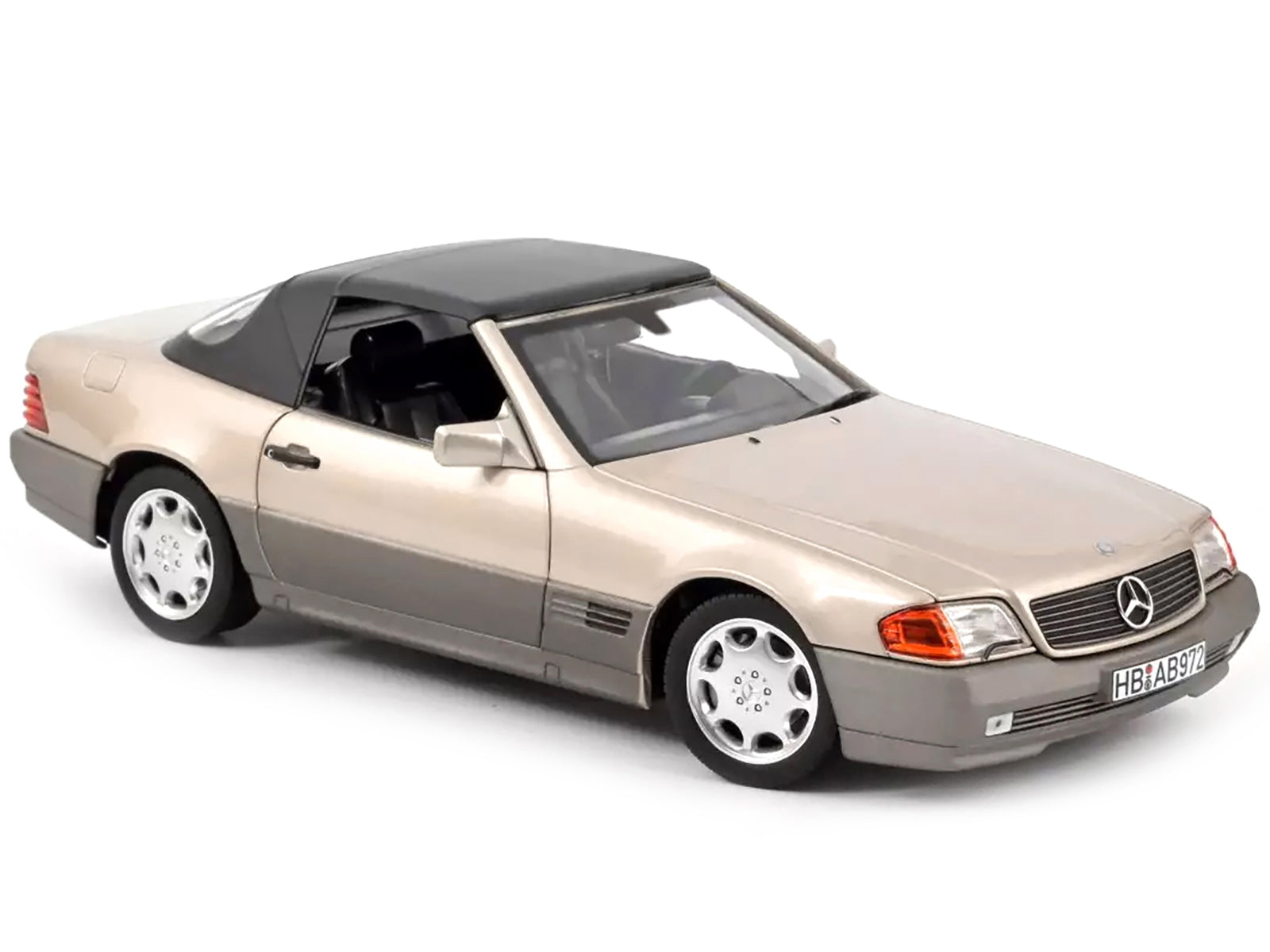 1989 Mercedes-Benz 500 SL Convertible Smoke Silver Metallic and Gray Metallic 1/18 Diecast Model Car by Norev - Minihomy