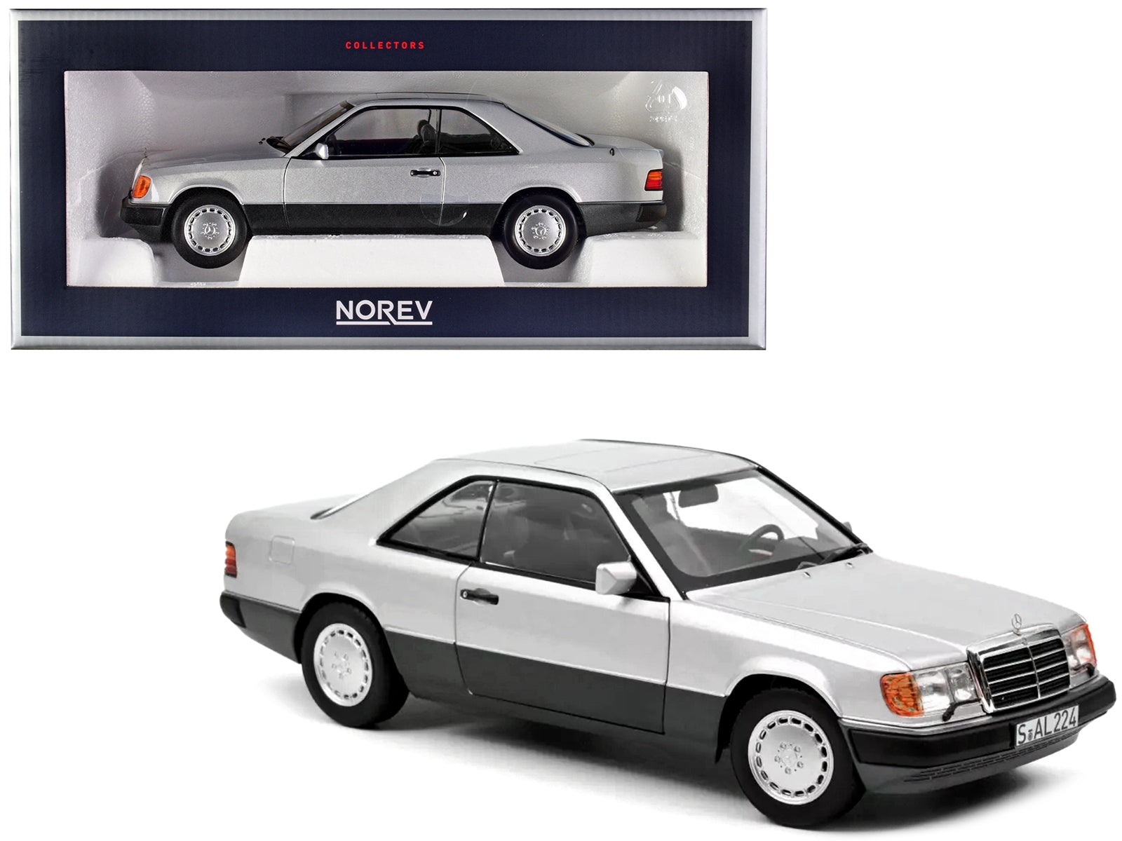 1990 Mercedes-Benz 300 CE-24 Coupe Silver Metallic and Black 1/18 Diecast Model Car by Norev - Minihomy