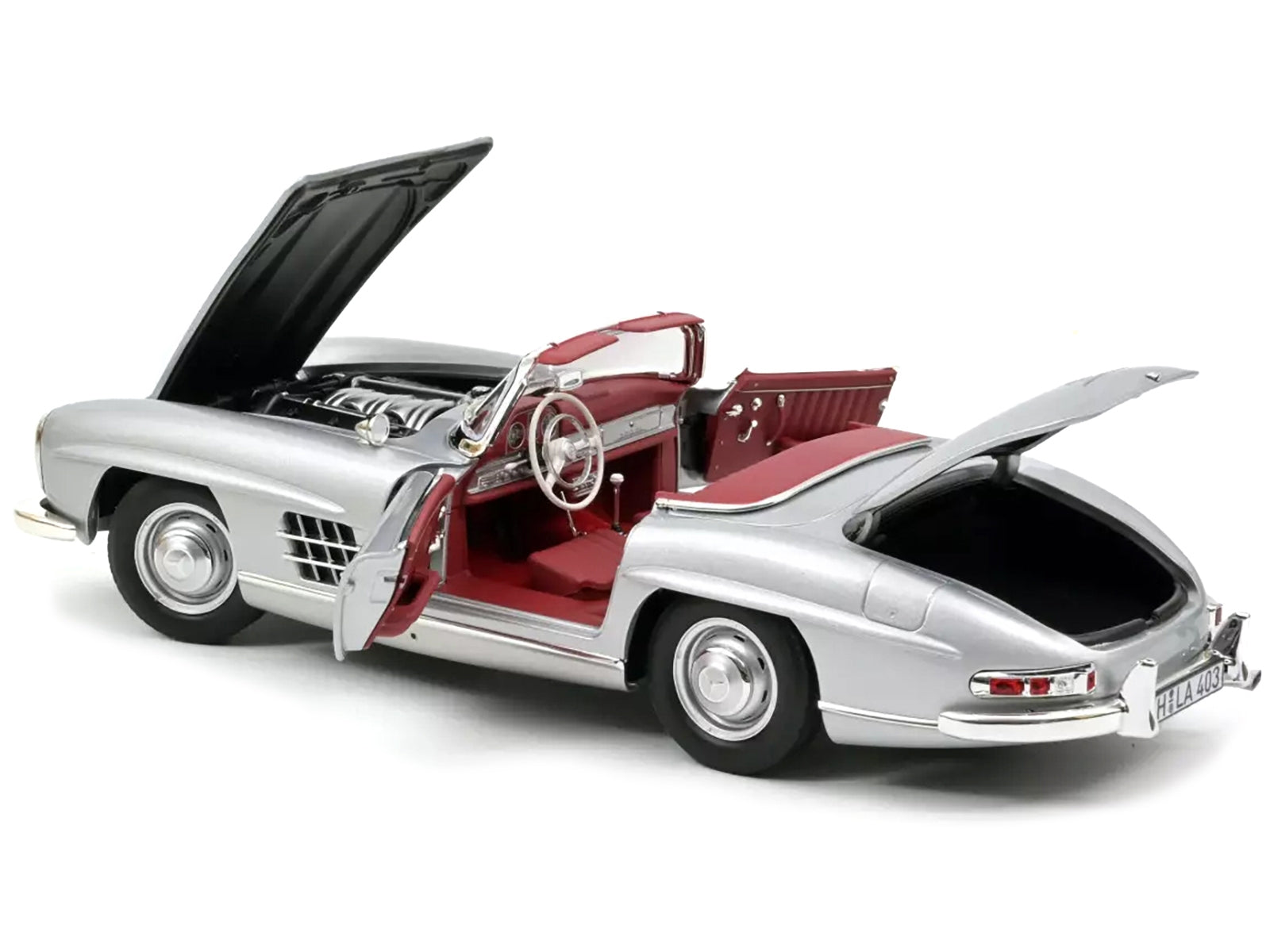 1957 Mercedes-Benz 300 SL Roadster Silver Metallic 1/18 Diecast Model Car by Norev - Minihomy