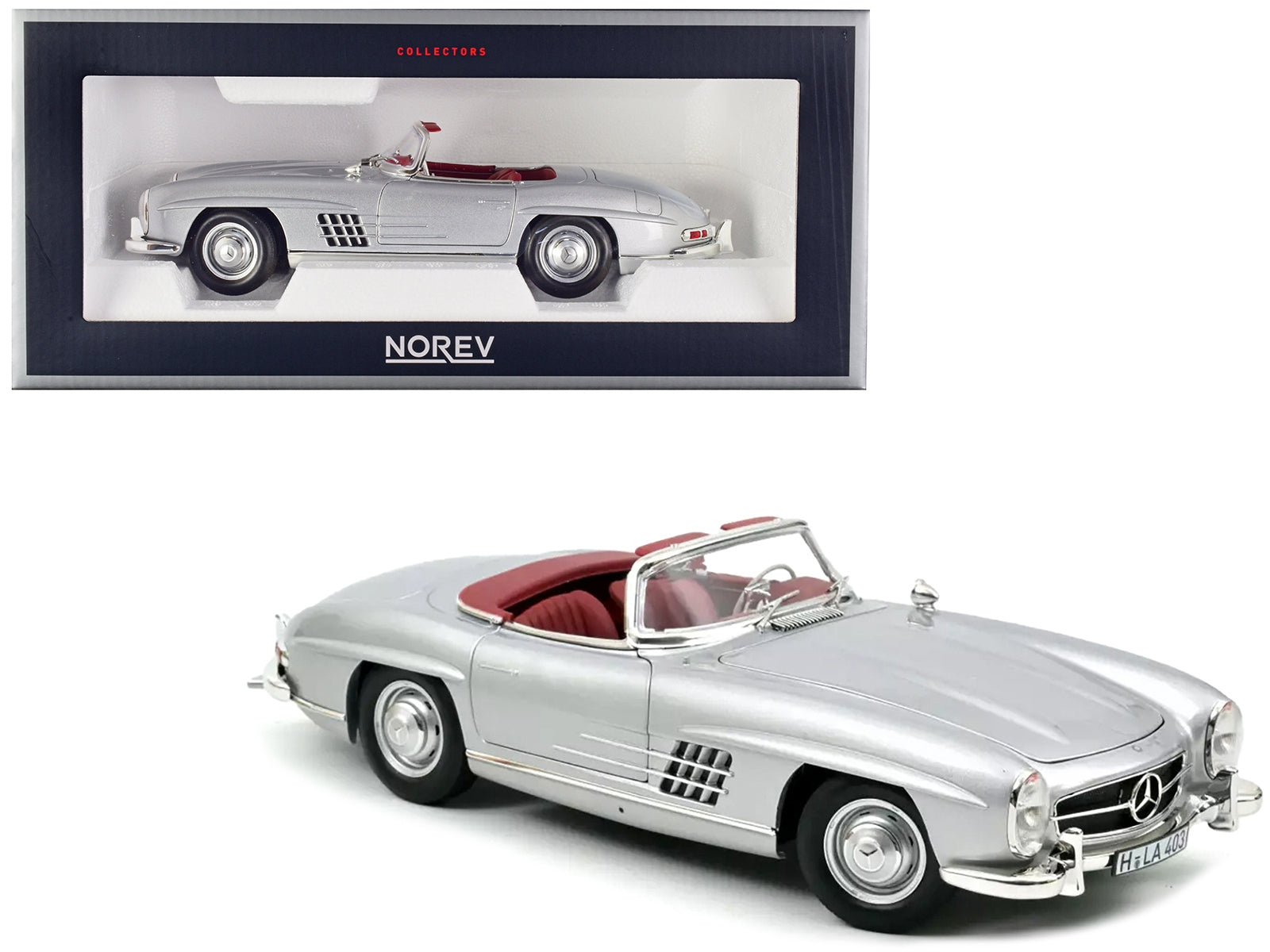 1957 Mercedes-Benz 300 SL Roadster Silver Metallic 1/18 Diecast Model Car by Norev - Minihomy