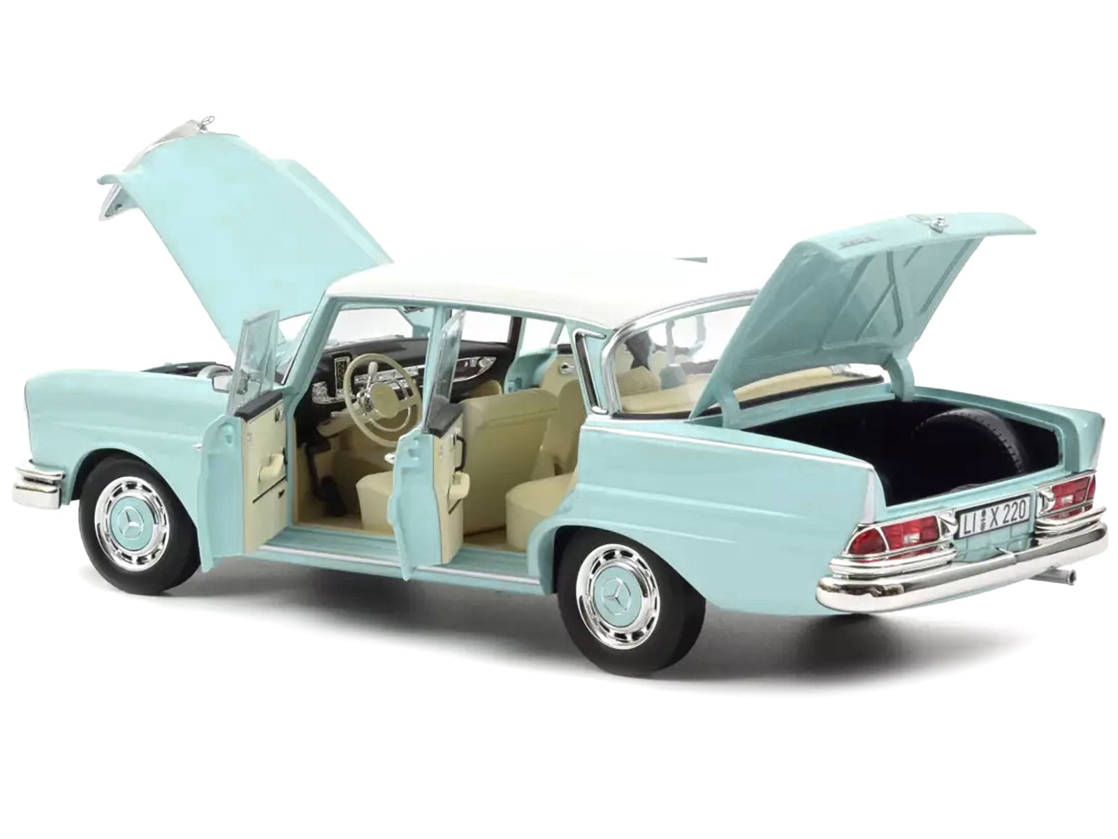 1965 Mercedes-Benz 220 S Light Blue with White Top 1/18 Diecast Model Car by Norev - Minihomy