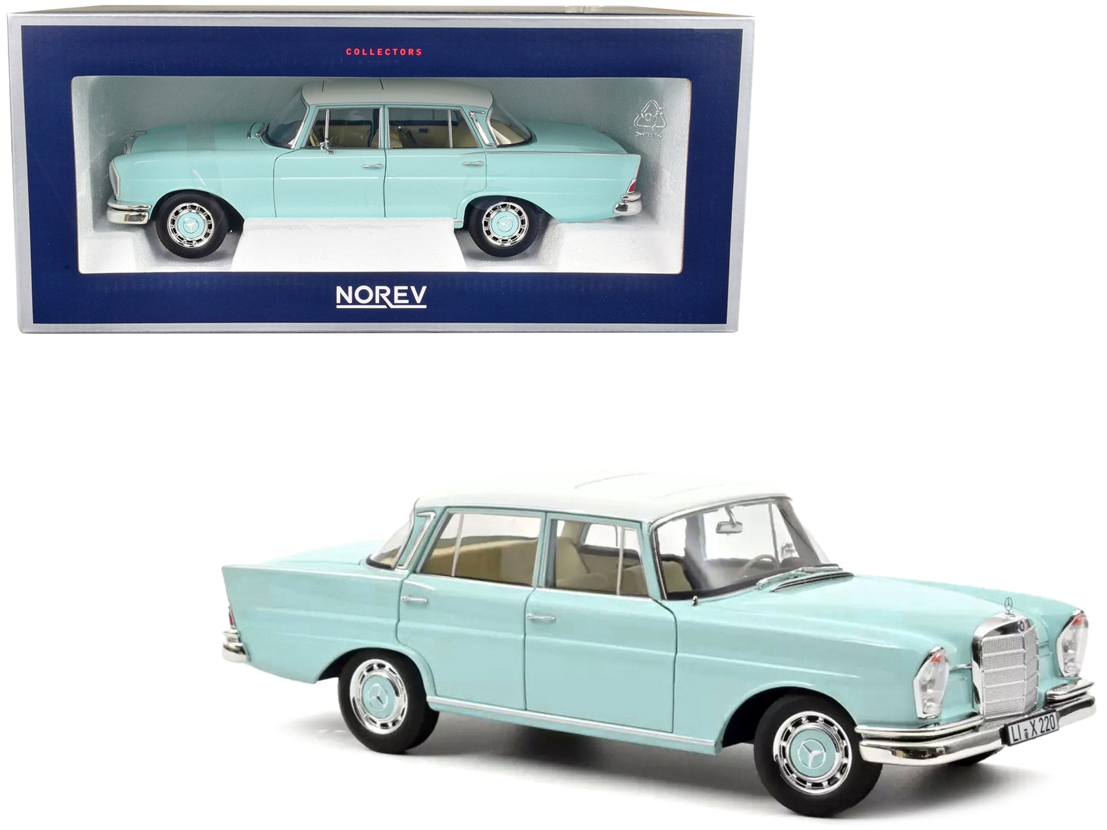 1965 Mercedes-Benz 220 S Light Blue with White Top 1/18 Diecast Model Car by Norev - Minihomy