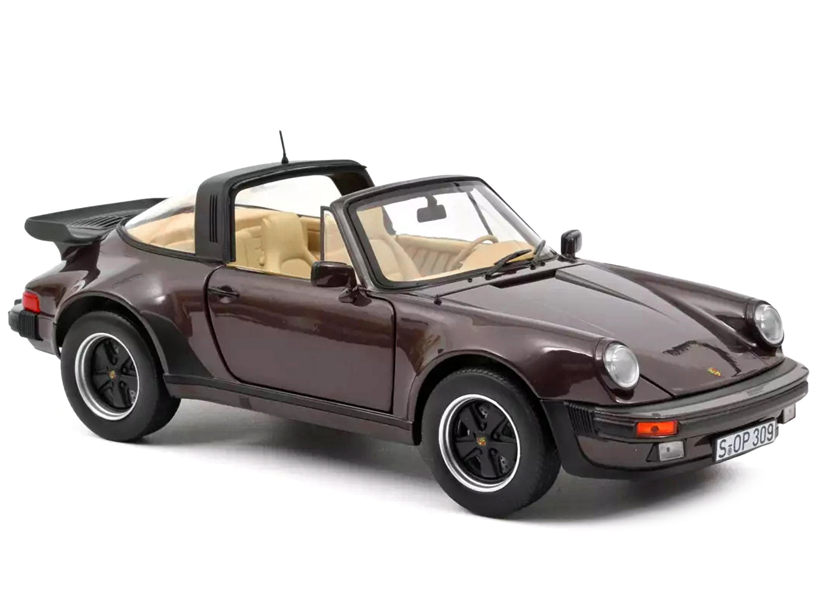 1987 Porsche 911 Turbo Targa 3.3 Convertible Brown Metallic with Black Top 1/18 Diecast Model Car by Norev - Minihomy