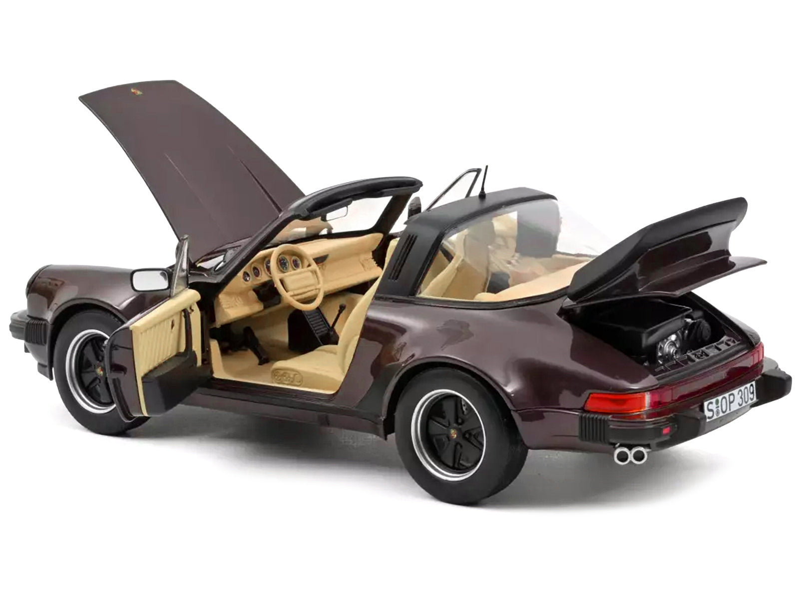 1987 Porsche 911 Turbo Targa 3.3 Convertible Brown Metallic with Black Top 1/18 Diecast Model Car by Norev - Minihomy