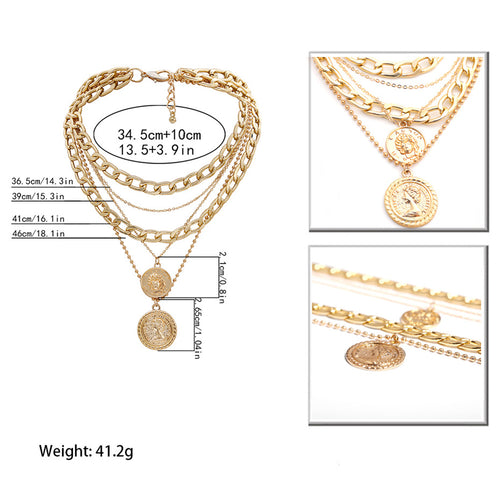 Multi-layered Necklace Medal Hip Hop Pendant Necklace