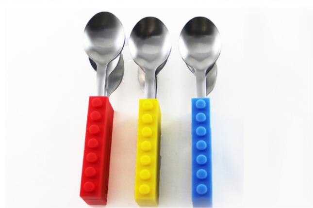 3PCS Creative Bricks Silicone Stainless Steel Portable Travel Kids  Cutlery Fork Picnic Set Gift For CHild Dinnerware