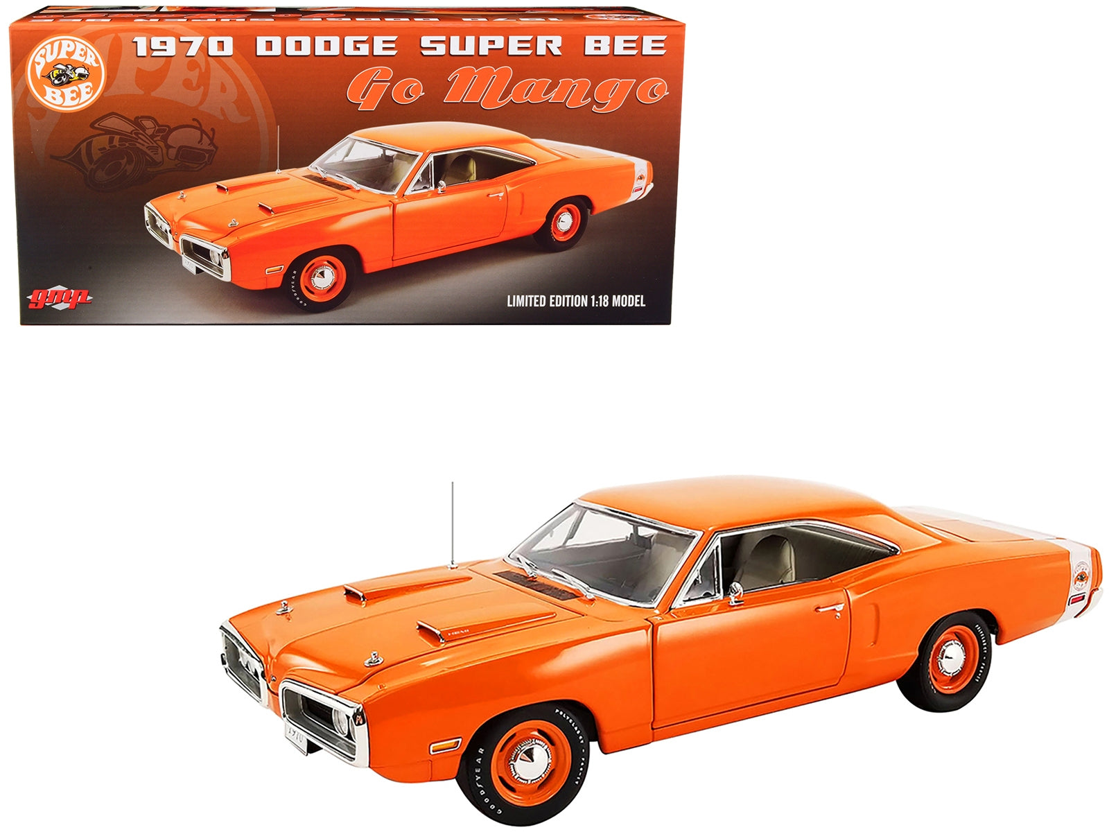 1970 Dodge Coronet Super Bee Go Mango Orange Metallic with White Tail Stripe Limited Edition to 1302 pieces Worldwide 1/18 Diecast Model Car by GMP - Minihomy