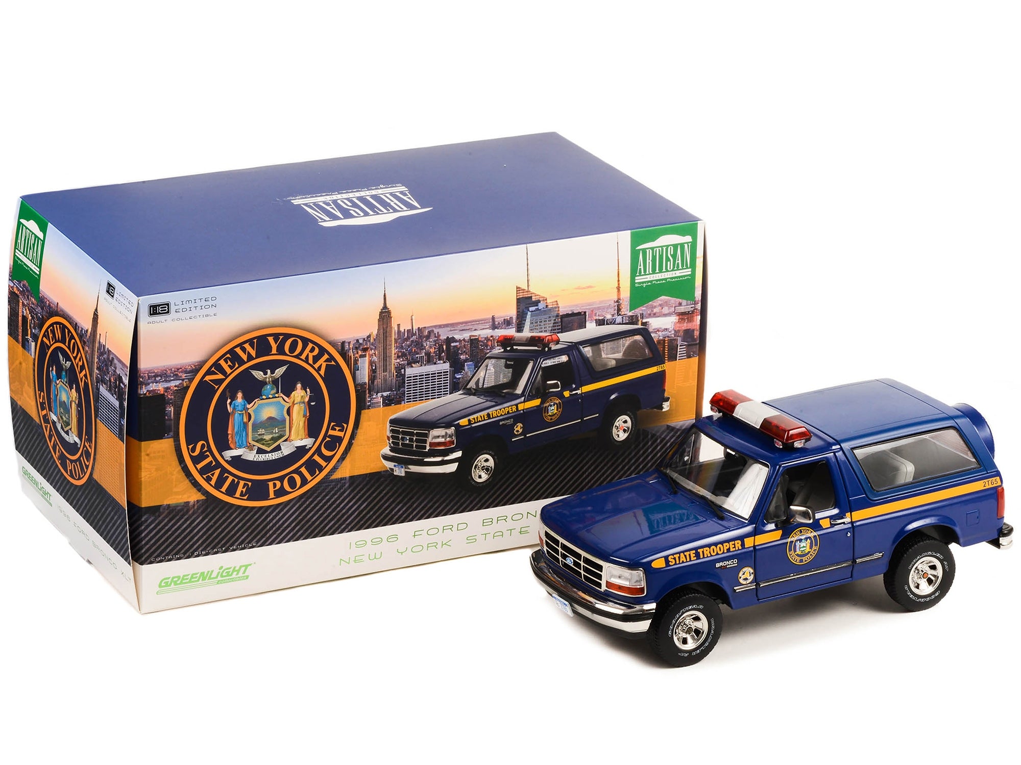 1996 Ford Bronco XLT Dark Blue "New York State Police" "Artisan Collection" 1/18 Diecast Model Car by Greenlight - Minihomy