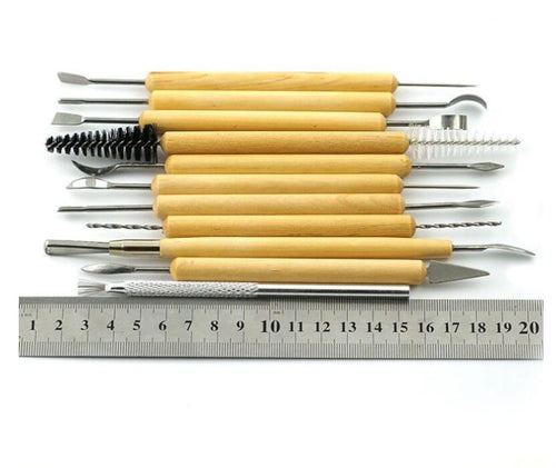 11pcs Clay Sculpting Sculpt Smoothing Wax Carving Pottery Ceramic Hand Tools Polymer Shapers Modeling Carving Tool Wood Handle