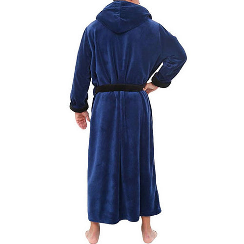 Men BathRobe Flannel Hooded Thick Casual Winter