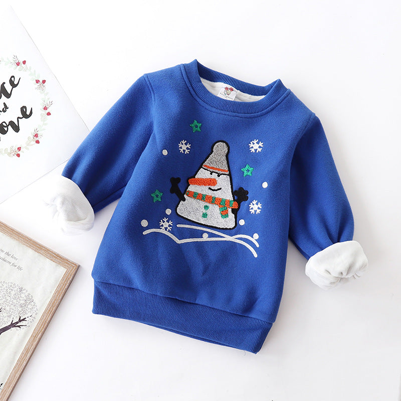 Christmas Snowman Plus Velvet Padded Baby Sweater - Minihomy