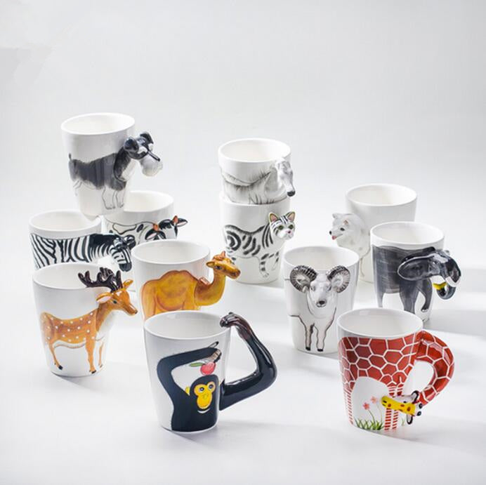 Festival gift Ceramic coffee milk tea mug 3D animal shape Hand painted Cow cup
