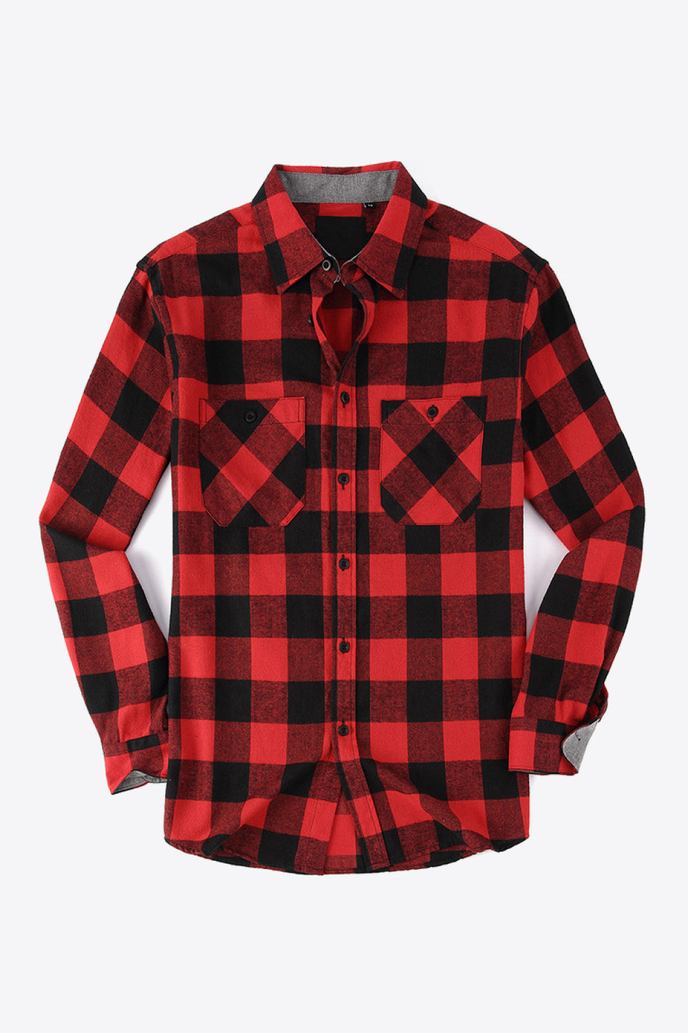 Plaid Button Front Long Sleeve Shirt with Breast Pockets - Minihomy