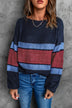 Color Block Boat Neck Dropped Shoulder Sweater - Minihomy