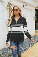 Quarter-Zip Rib-Knit Collared Sweater