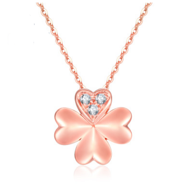 18K gold necklace lucky clover Rose Gold Diamond Pendant gold color custom female bone chain shop