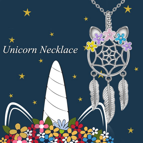 Unicorn Dream Catcher Feather Necklace Gifts for Girls Women Sterling Silver