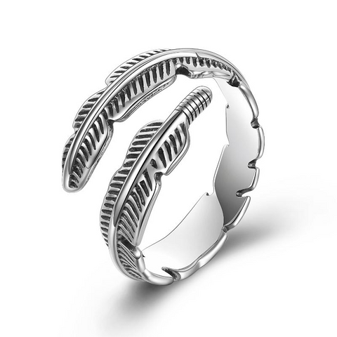 Leaf Feather Adjustable Ring Sterling Silver Open Ring Adjustable Band Ring Christmas Jewelry for Women Men