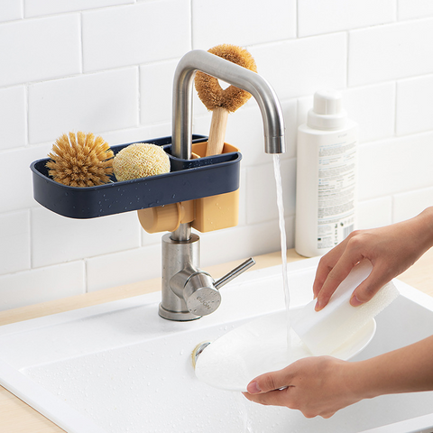 Sink Shelf Soap Sponge Drain Rack Storage Basket Bag Faucet Holder Adjustable Bathroom Holder Sink Kitchen Accessories