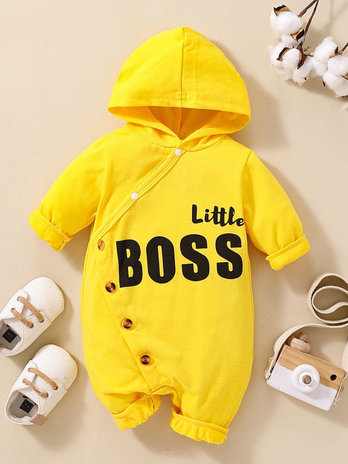 Baby LITTLE BOSS Graphic Hooded Jumpsuit - Minihomy