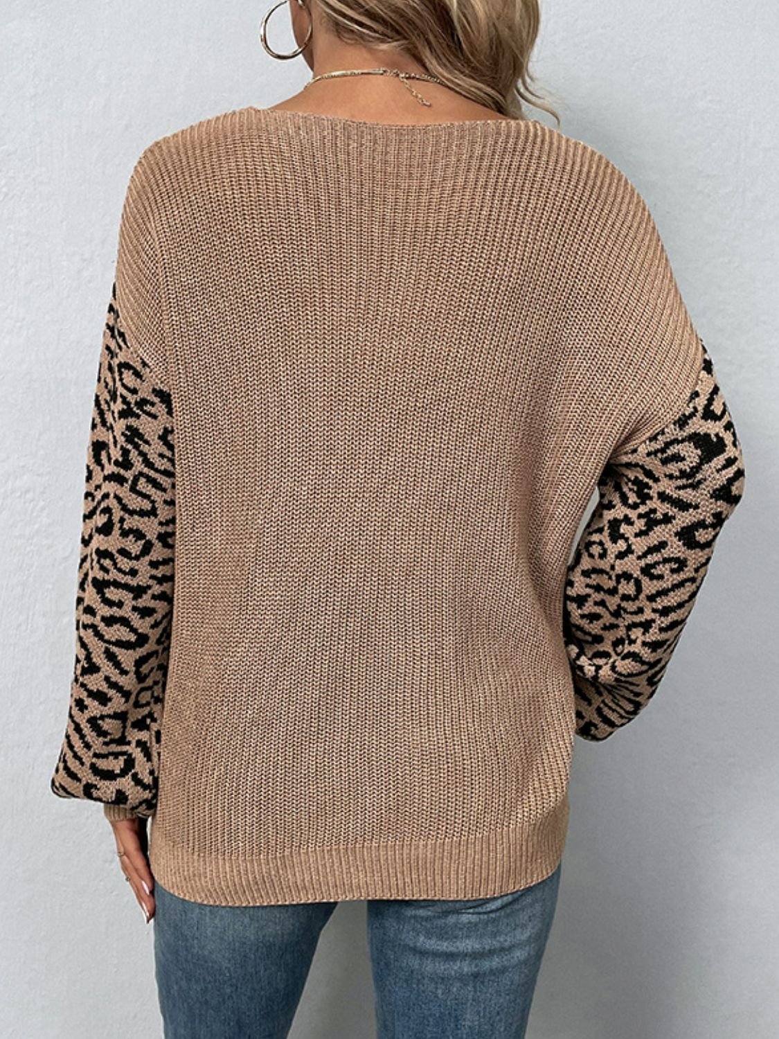 Leopard Lantern Sleeve Crisscross Sweater