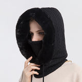 Winter Thick Plush Hat With Scarf Windproof Warm Knit Hats Hooded For Women