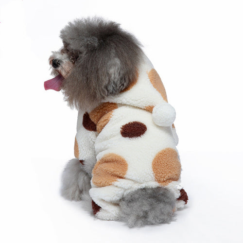 Pet Dog Lamb Velvet Polka Dot Thickened Double Layer Thermal Jumpsuit